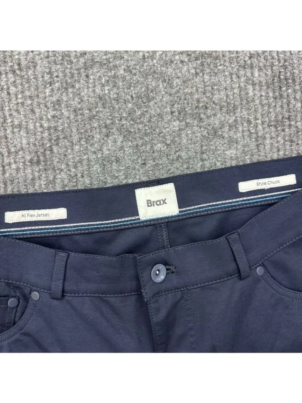 Brax Chuck Hi Flex Jersey Blue Five Pocket Pants Straight Leg Stretch Mens 36x34
